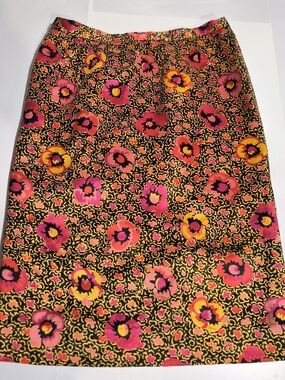 VINTAGE CARLISLE 100% SILK ABSTRACT FLORAL PENCIL SKIRT